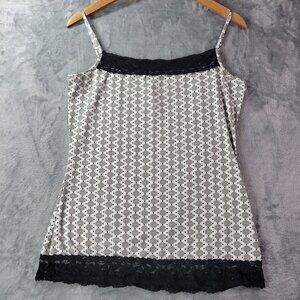 Geometric Print Lace Trim Cami Top Womens Black White Sleeveless Stretch Y2K